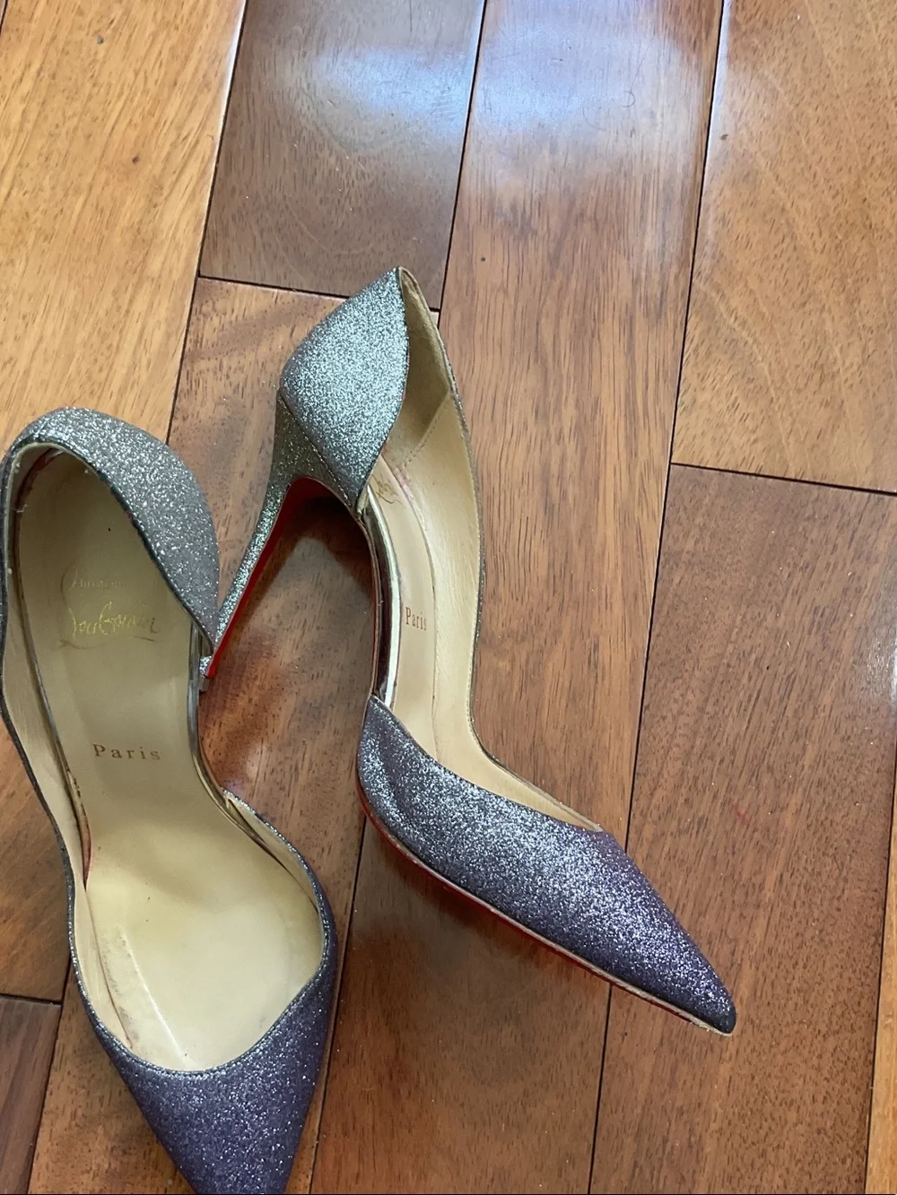 Christian Louboutin Sparkling Silver-Gray D'Orsay Pointed Toe Pumps